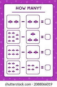 ¿Cuántos Bat, juegos para niños? Ilustración del vector, hoja de cálculo imprimible