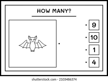 How many Bat, game for children. Vector illustration, printable worksheet