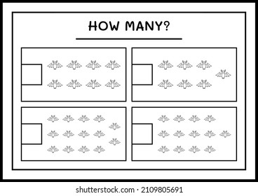 How many Bat, game for children. Vector illustration, printable worksheet
