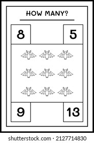 How many Bat, game for children. Vector illustration, printable worksheet
