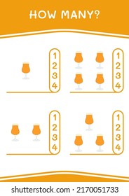 ¿Cuántas cervezas, juegos para niños? Ilustración del vector, hoja de cálculo imprimible