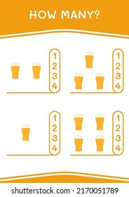 ¿Cuántas cervezas, juegos para niños? Ilustración del vector, hoja de cálculo imprimible