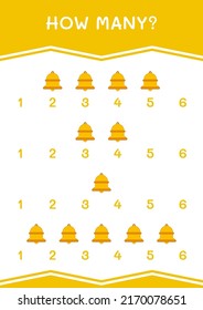 How many of Bell, game for children. Vector illustration, printable worksheet