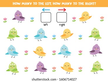 How many birds go to the left, how many to the right.