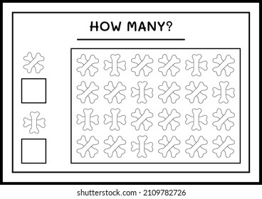 How many Bone, game for children. Vector illustration, printable worksheet