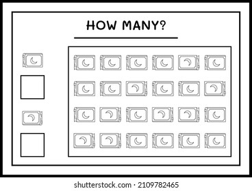 How many Book, game for children. Vector illustration, printable worksheet