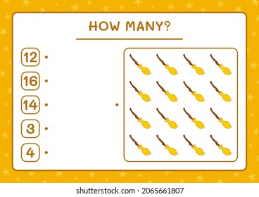 How many Broom Magic, game for children. Vector illustration, printable worksheet