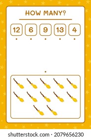 How many Broom Magic, game for children. Vector illustration, printable worksheet