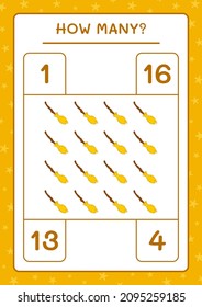 How many Broom Magic, game for children. Vector illustration, printable worksheet