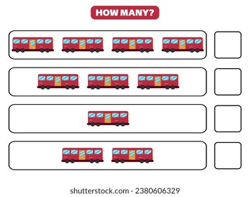 How many bus are there? Printable worksheet design for children. Counting game for kids.
