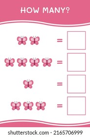How many of Butterfly, game for children. Vector illustration, printable worksheet
