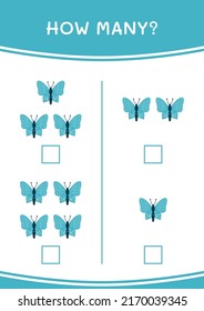 How many of Butterfly, game for children. Vector illustration, printable worksheet