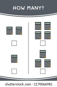 How many of Calculator, game for children. Vector illustration, printable worksheet