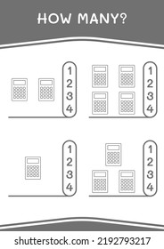 How many of Calculator, game for children. Vector illustration, printable worksheet