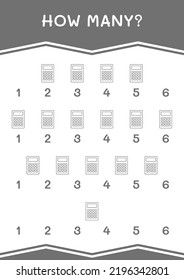 How many of Calculator, game for children. Vector illustration, printable worksheet