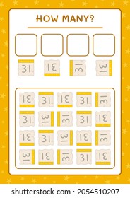 How many Calendar, game for children. Vector illustration, printable worksheet