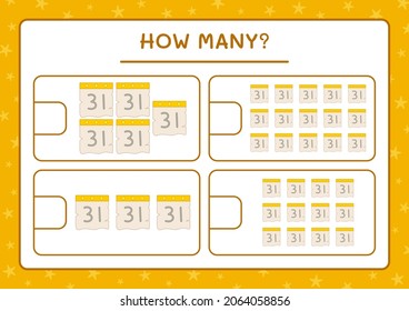 How many Calendar, game for children. Vector illustration, printable worksheet