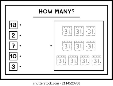 How many Calendar, game for children. Vector illustration, printable worksheet