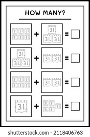 How many Calendar, game for children. Vector illustration, printable worksheet