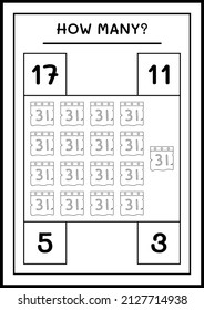 How many Calendar, game for children. Vector illustration, printable worksheet
