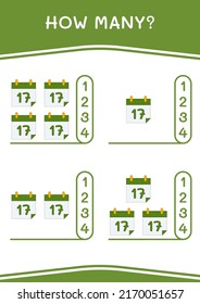 How many of Calender, game for children. Vector illustration, printable worksheet