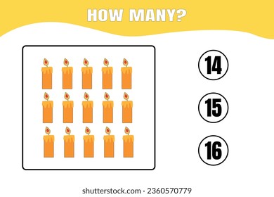 How many candle are there? Educational math game for kids. Printable worksheet design for preschool, kindergarten or elementary kids.