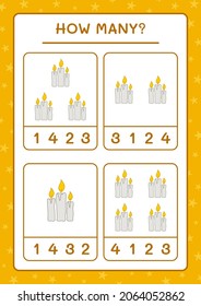 How many Candle, game for children. Vector illustration, printable worksheet