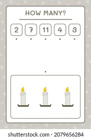Cuántas Velas, juegos para niños. Ilustración del vector, hoja de cálculo imprimible