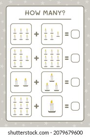 How many Candle, game for children. Vector illustration, printable worksheet
