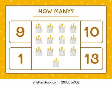 How many Candle, game for children. Vector illustration, printable worksheet
