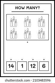 How many Candle, game for children. Vector illustration, printable worksheet