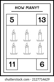 How many Candle, game for children. Vector illustration, printable worksheet
