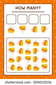 How many Candy, game for children. Vector illustration, printable worksheet