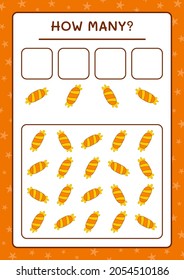 How many Candy, game for children. Vector illustration, printable worksheet