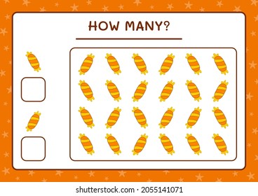 How many Candy, game for children. Vector illustration, printable worksheet