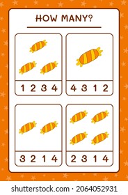 How many Candy, game for children. Vector illustration, printable worksheet