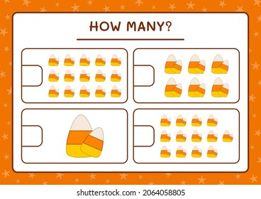 How many Candy, game for children. Vector illustration, printable worksheet
