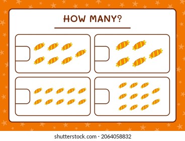 How many Candy, game for children. Vector illustration, printable worksheet