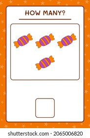 How many Candy, game for children. Vector illustration, printable worksheet