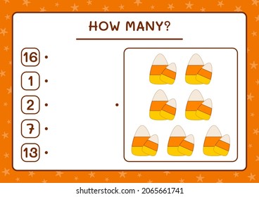 How many Candy, game for children. Vector illustration, printable worksheet