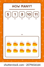 How many Candy, game for children. Vector illustration, printable worksheet