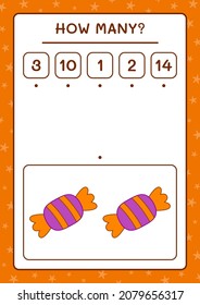 How many Candy, game for children. Vector illustration, printable worksheet
