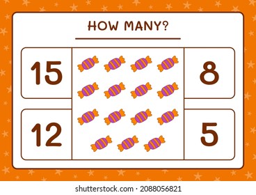 How many Candy, game for children. Vector illustration, printable worksheet