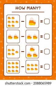 How many Candy, game for children. Vector illustration, printable worksheet