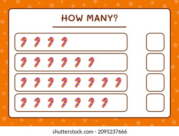 How many Candy, game for children. Vector illustration, printable worksheet