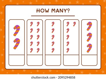 How many Candy, game for children. Vector illustration, printable worksheet