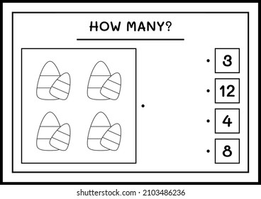 How many Candy, game for children. Vector illustration, printable worksheet