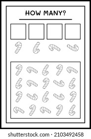 How many Candy, game for children. Vector illustration, printable worksheet