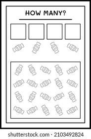 How many Candy, game for children. Vector illustration, printable worksheet