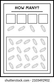 How many Candy, game for children. Vector illustration, printable worksheet